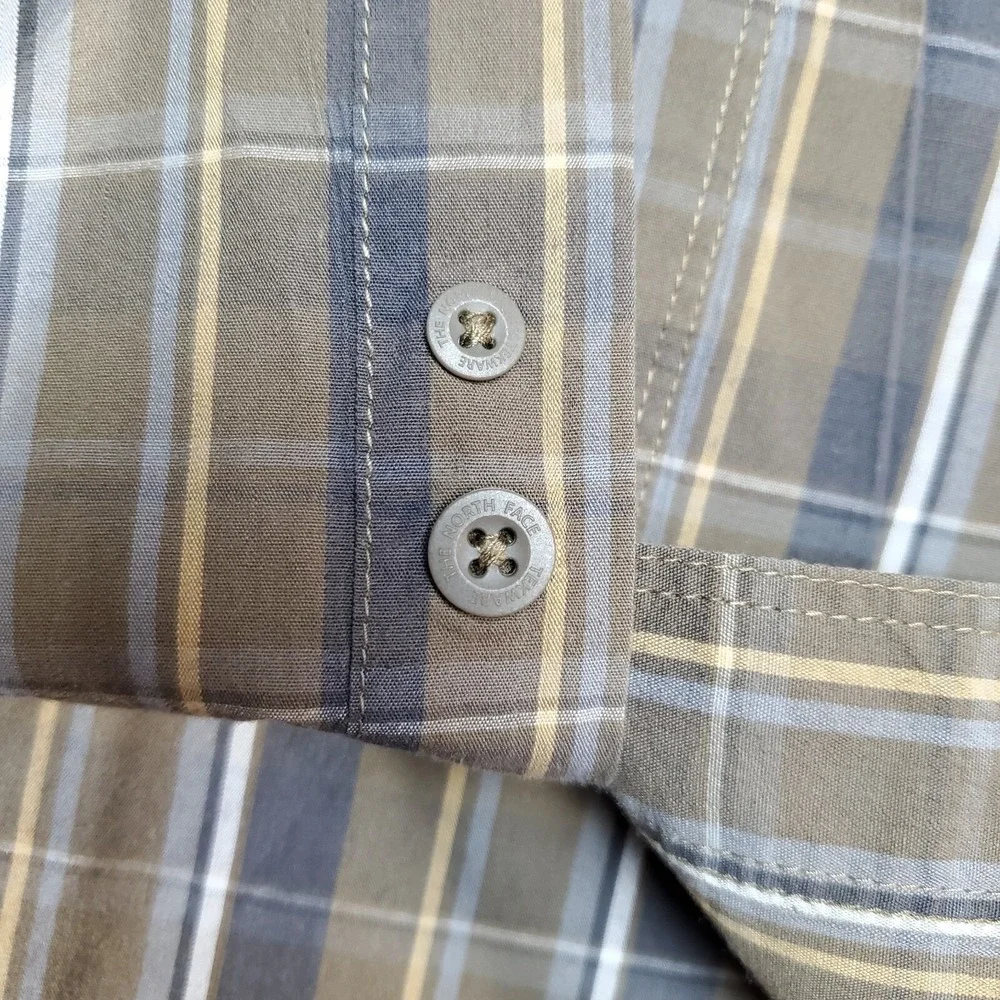 The North Face Button-Up Mens XL Brown Excellent Plaid Hiking Long Sleeve Shirt